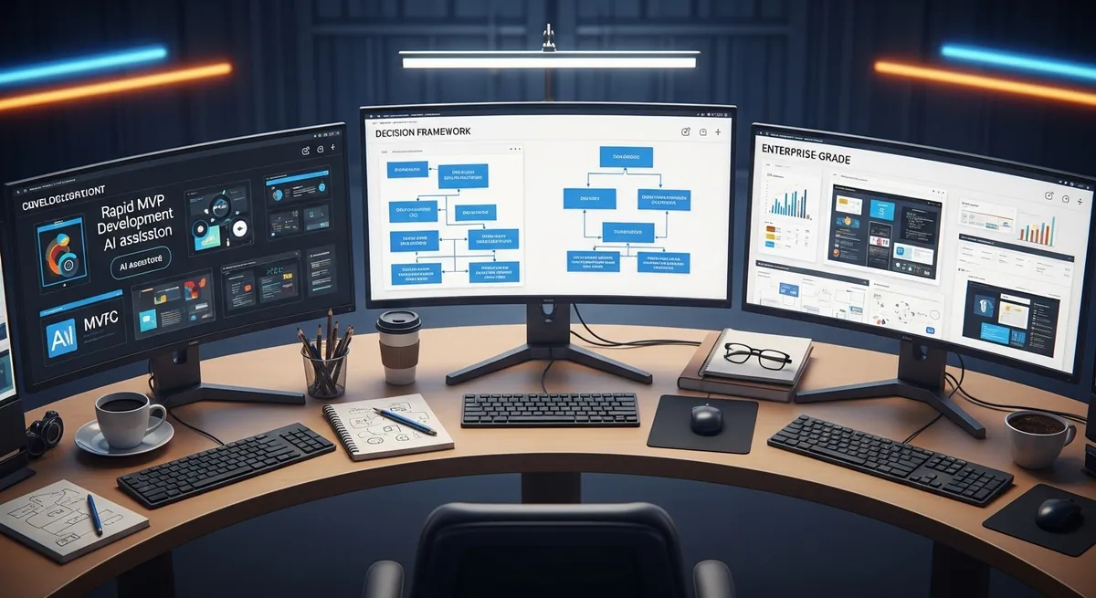 AI時代の開発における2つのアプローチ（第3部）— 実践的な使い分け指針と判断フレームワークのイメージ